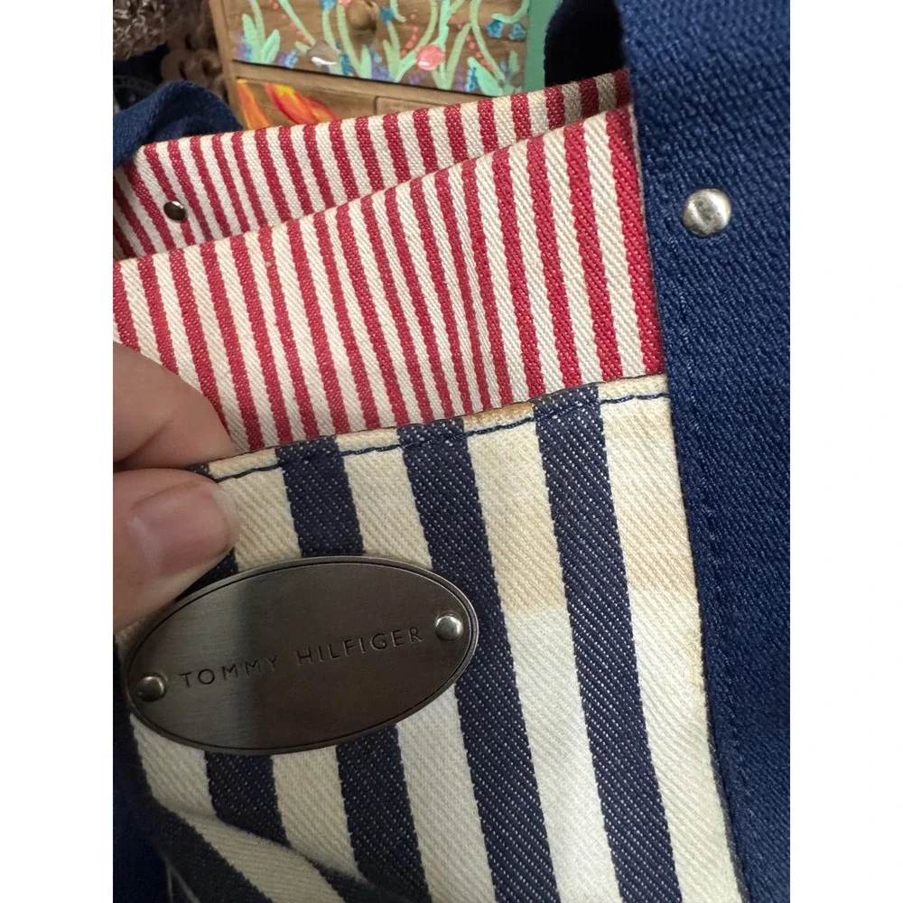 Tommy‎ Hilfiger Striped Canvas Tote Bag Nautical Blue White Red Handbag
